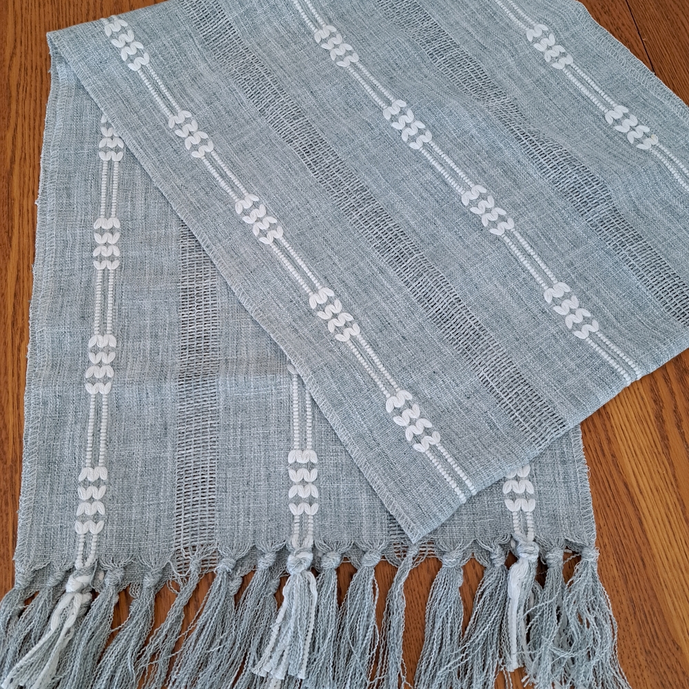Light Blue Handwoven Tassel Table Runner - Home Accents
